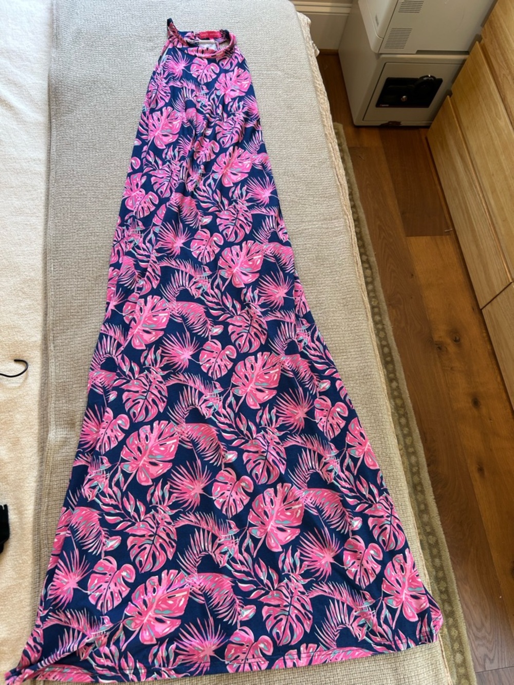 Simply Southern Navy Maxi Dress with Pink Tropical Print, Size Medium - Picture 2 of 4